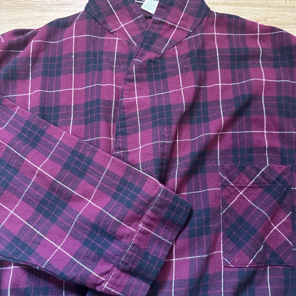 Vtg L.L.Bean Men's Scotch Plaid Flannel Robe Maroon Blue Tartan Cotton Size L - Picture 4 of 8